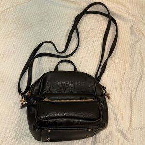 Black faux leather cross body/mini backpack